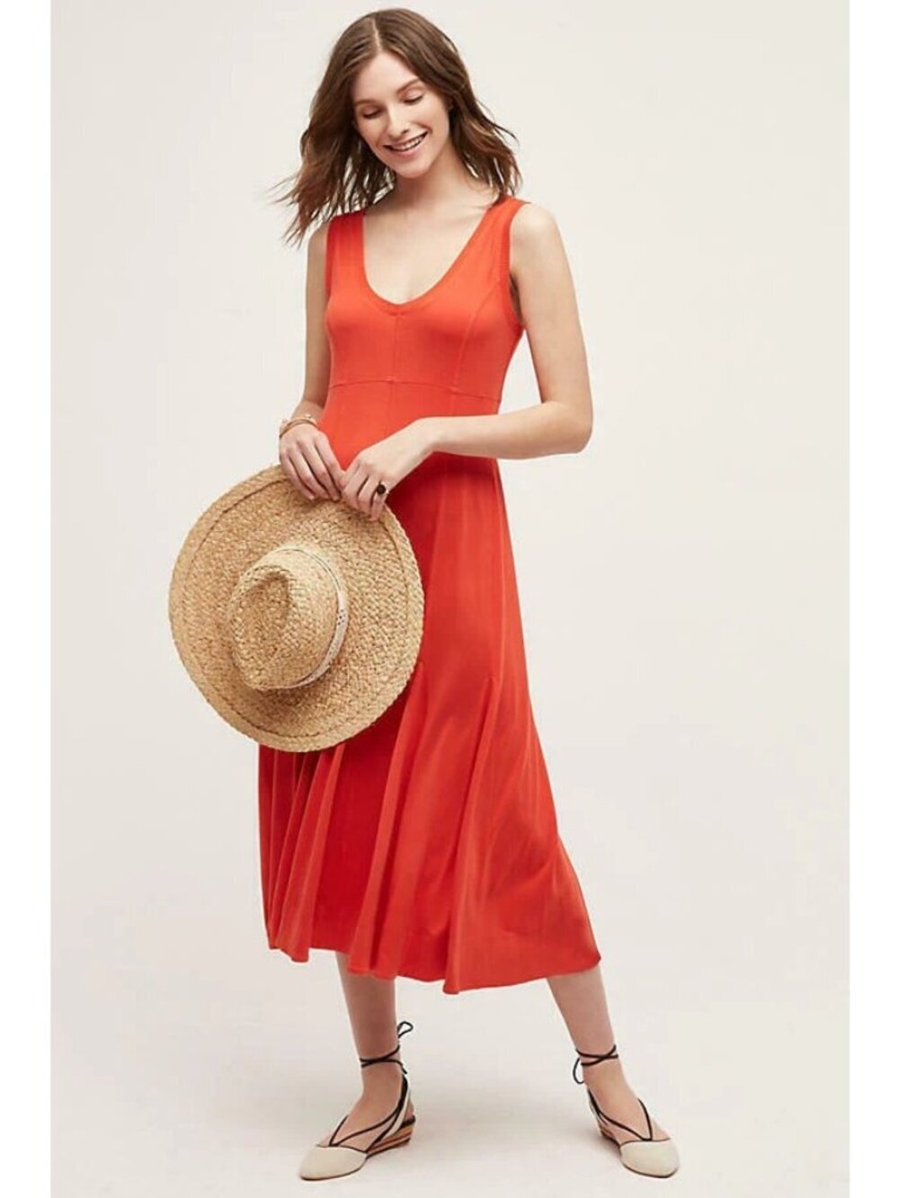 Anthropologie Maeve Abroad Midi Dress XS Orange Sleeveless Resort Vacation